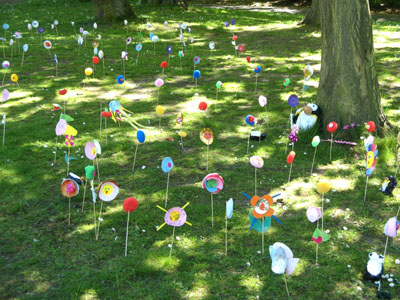 A field of weird and wonderful flowers - art installation